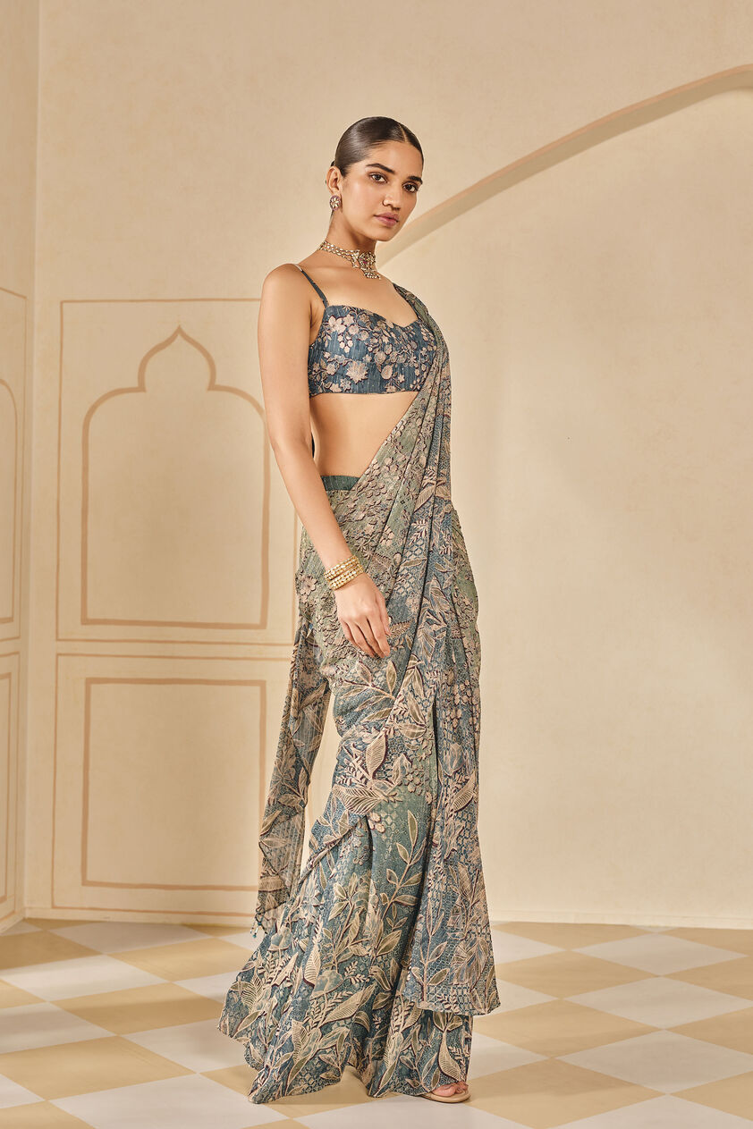 Turaya Printed Pre-draped Saree - Powder Blue, Powder Blue, image 2